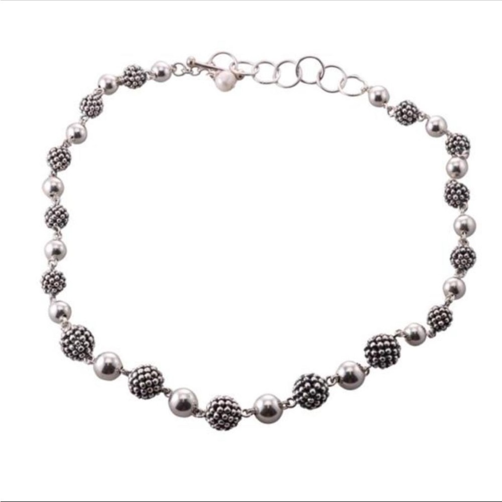 Michael Dawkins vintage sterling silver ball and pearl toggle necklace